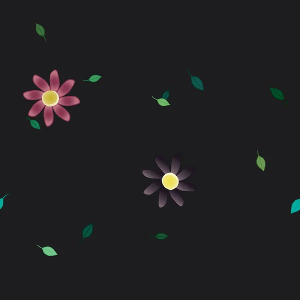 Flores Simples Con Hojas Verdes Composición Libre Ilustración Vectorial — Vector de stock