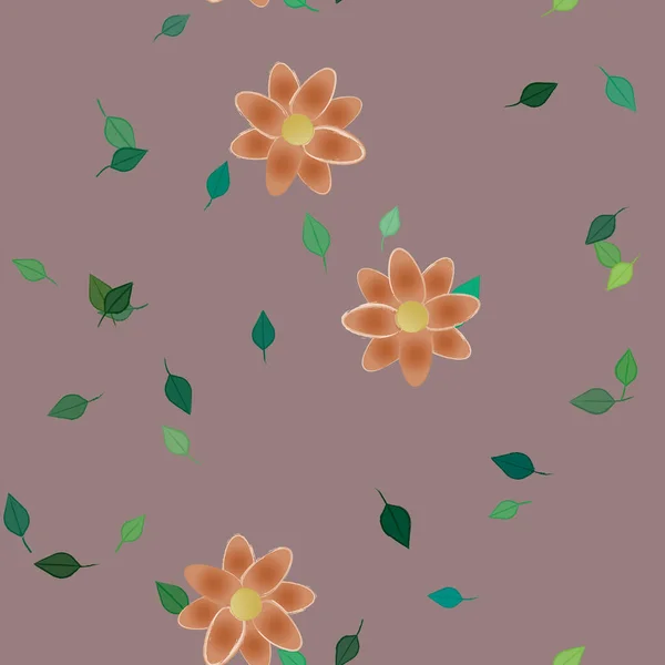 Modèle Vectoriel Avec Des Fleurs Colorées Simples Des Feuilles Vertes — Image vectorielle