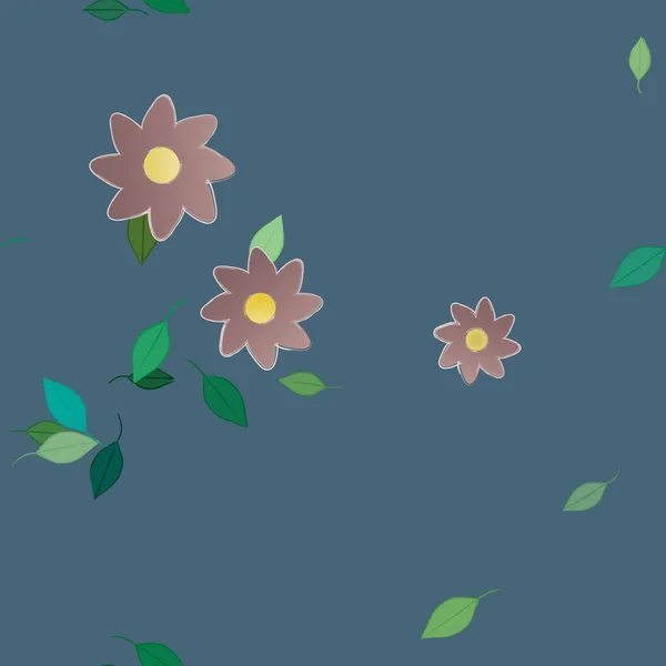 Composición Diseño Con Flores Simples Hojas Verdes Ilustración Vectorial — Vector de stock