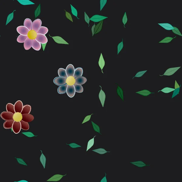 Flores Simples Con Hojas Verdes Composición Libre Ilustración Vectorial — Archivo Imágenes Vectoriales