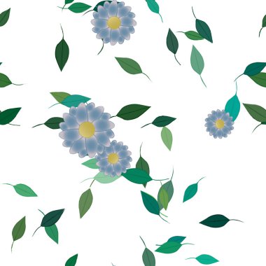 Basit çiçek ve yeşil yapraklı tasarım kompozisyonu, vektör illüstrasyonu