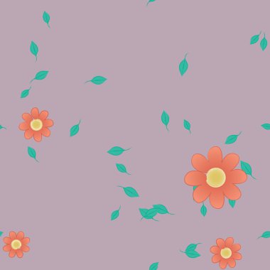 Basit renkli çiçekler ve yeşil yapraklı vektör şablonu