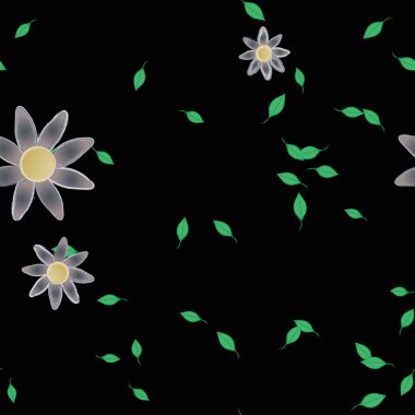 Serbest kompozisyonda yeşil yapraklı çiçekler, vektör illüstrasyonu