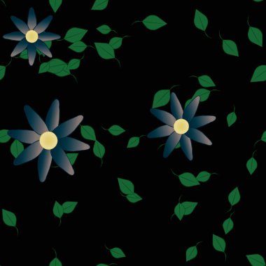 Serbest kompozisyonda yeşil yapraklı çiçekler, vektör illüstrasyonu