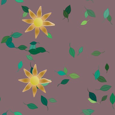 Basit çiçek ve yeşil yapraklı tasarım kompozisyonu, vektör illüstrasyonu