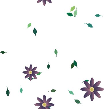 Basit renkli çiçekleri ve arka planda yeşil yaprakları olan güzel kompozisyon, vektör illüstrasyonu