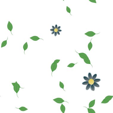 Basit renkli çiçekleri ve arka planda yeşil yaprakları olan güzel kompozisyon, vektör illüstrasyonu