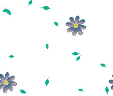 Basit çiçek ve yeşil yapraklı tasarım kompozisyonu, vektör illüstrasyonu