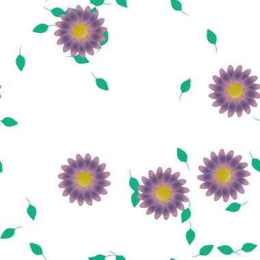 Basit renkli çiçekler ve yeşil yapraklı vektör şablonu