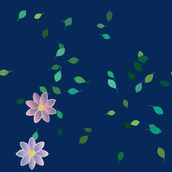 Plantilla Vector Con Flores Coloridas Simples Hojas Verdes — Vector de stock