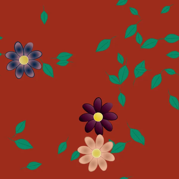 Flores Simples Con Hojas Verdes Composición Libre Ilustración Vectorial — Vector de stock