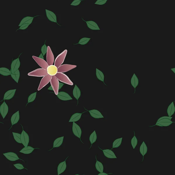 Composición Diseño Con Flores Simples Hojas Verdes Ilustración Vectorial — Vector de stock