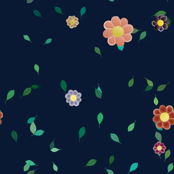 Hermosa Composición Con Flores Colores Simples Hojas Verdes Fondo Ilustración — Vector de stock