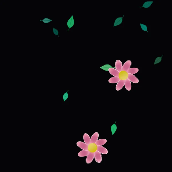 Flores Con Hojas Verdes Composición Libre Ilustración Vectorial — Archivo Imágenes Vectoriales