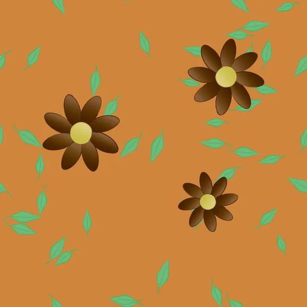 Plantilla Vector Con Flores Coloridas Simples Hojas Verdes — Archivo Imágenes Vectoriales