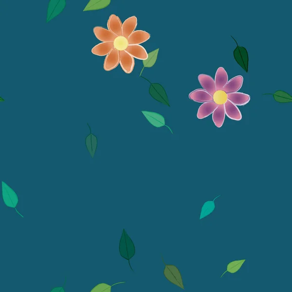 Composição Design Com Flores Simples Folhas Verdes Ilustração Vetorial — Vetor de Stock