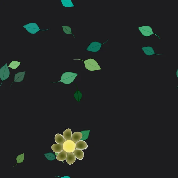 Modèle Vectoriel Avec Des Fleurs Colorées Simples Des Feuilles Vertes — Image vectorielle