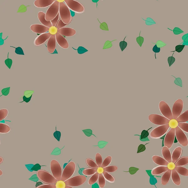 Composición Libre Con Flores Colores Simples Hojas Verdes Para Papel — Vector de stock