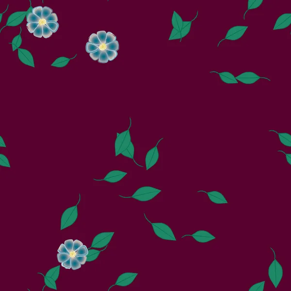 Flores Simples Con Hojas Verdes Composición Libre Ilustración Vectorial — Vector de stock