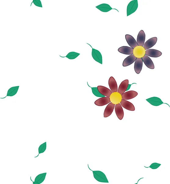 Composição Design Com Flores Simples Folhas Verdes Ilustração Vetorial — Vetor de Stock