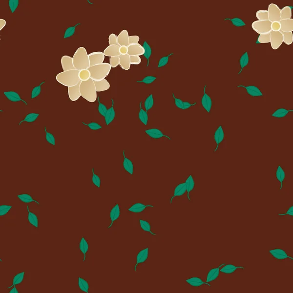 Composição Design Com Flores Simples Folhas Verdes Ilustração Vetorial — Vetor de Stock