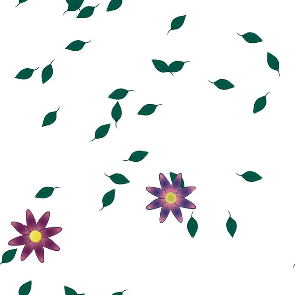 Composição Design Com Flores Simples Folhas Verdes Ilustração Vetorial — Vetor de Stock