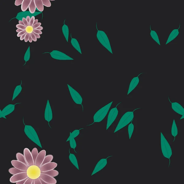 Composition Design Avec Fleurs Simples Feuilles Vertes Illustration Vectorielle — Image vectorielle