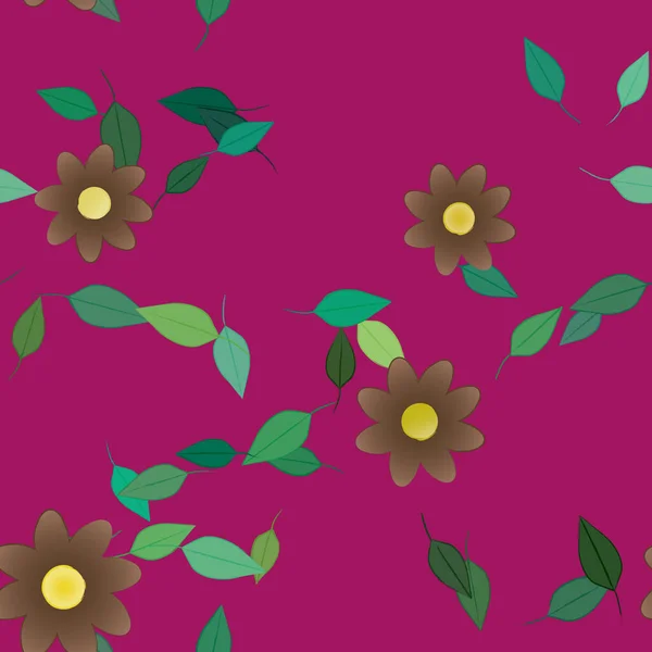 Composição Bonita Com Flores Coloridas Simples Folhas Verdes Fundo Ilustração — Vetor de Stock