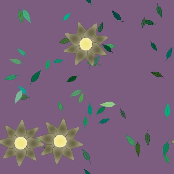 Flores Simples Con Hojas Verdes Composición Libre Ilustración Vectorial — Vector de stock