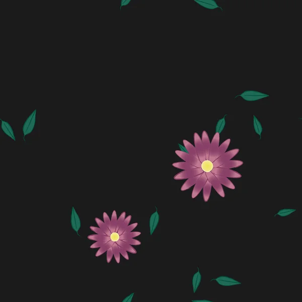 Eenvoudige Bloemen Met Groene Bladeren Vrije Samenstelling Vector Illustratie — Stockvector