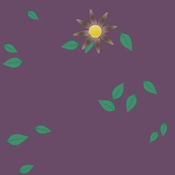 Flores Simples Con Hojas Verdes Composición Libre Ilustración Vectorial — Vector de stock