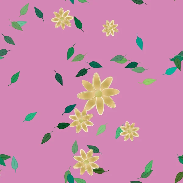 Composición Diseño Con Flores Simples Hojas Verdes Ilustración Vectorial — Vector de stock