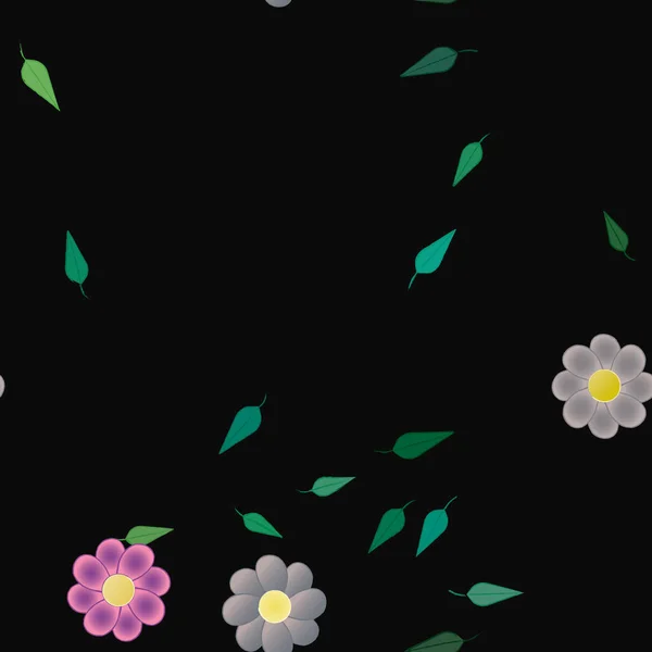 Composición Diseño Con Flores Simples Hojas Verdes Ilustración Vectorial — Archivo Imágenes Vectoriales