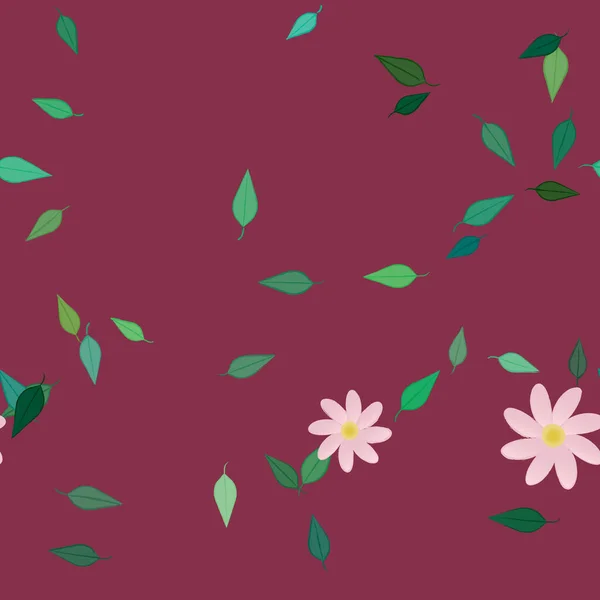 Fleurs Simples Avec Des Feuilles Vertes Composition Libre Illustration Vectorielle — Image vectorielle