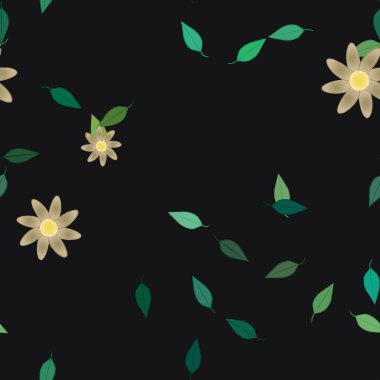 Basit çiçek ve yeşil yapraklı tasarım kompozisyonu, vektör illüstrasyonu