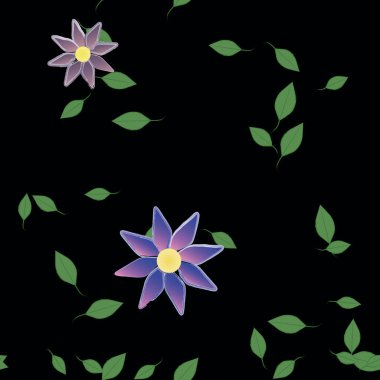 Basit çiçek ve yeşil yapraklı tasarım kompozisyonu, vektör illüstrasyonu