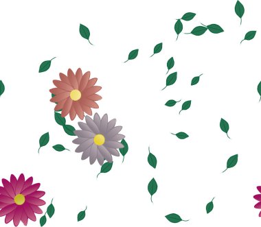 Basit çiçek ve yeşil yapraklı tasarım kompozisyonu, vektör illüstrasyonu