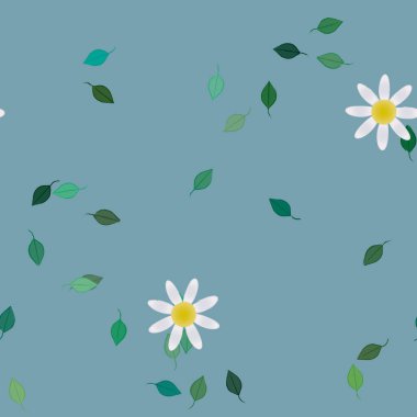 Basit çiçek ve yeşil yapraklı tasarım kompozisyonu, vektör illüstrasyonu