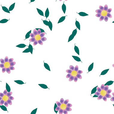 Basit çiçek ve yeşil yapraklı tasarım kompozisyonu, vektör illüstrasyonu