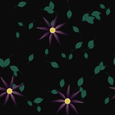 Basit çiçek ve yeşil yapraklı tasarım kompozisyonu, vektör illüstrasyonu