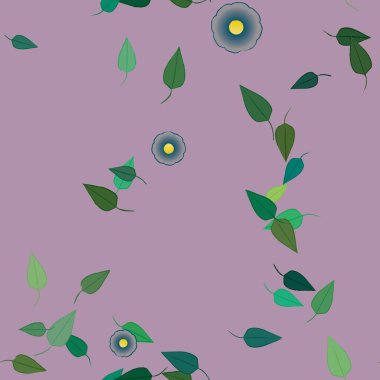 Basit çiçek ve yeşil yapraklı tasarım kompozisyonu, vektör illüstrasyonu