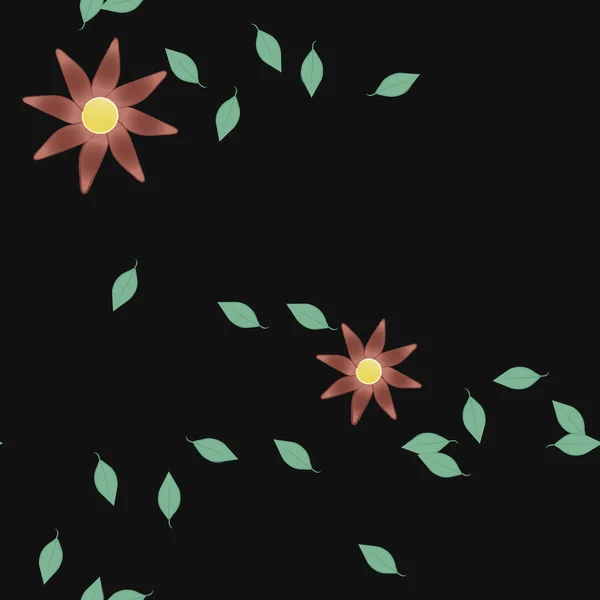 Flores Simples Con Hojas Verdes Composición Libre Ilustración Vectorial — Archivo Imágenes Vectoriales