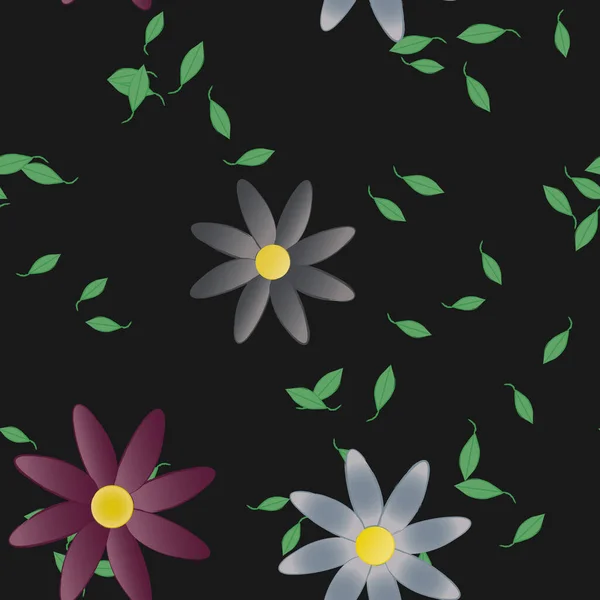 Composição Bonita Com Flores Coloridas Simples Folhas Verdes Fundo Ilustração — Vetor de Stock