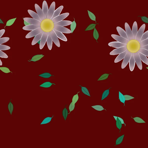 Composición Libre Con Flores Colores Simples Hojas Verdes Para Papel — Vector de stock