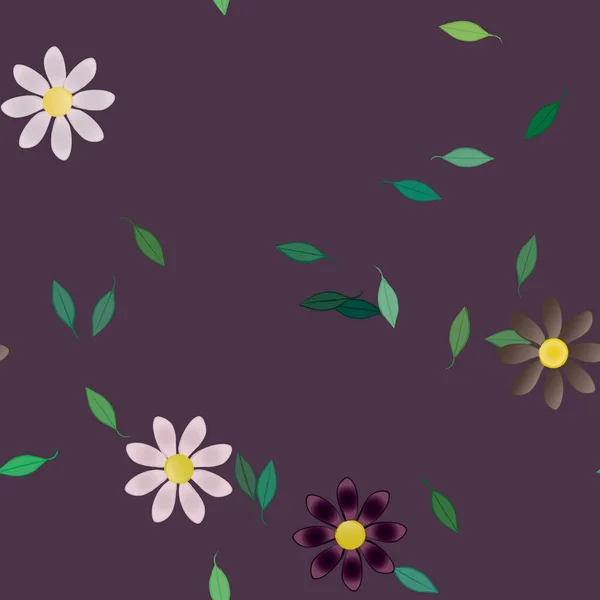 Composição Livre Com Flores Coloridas Simples Folhas Verdes Para Papel —  Vetores de Stock