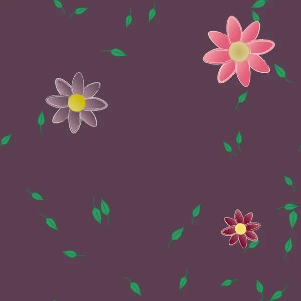 Flores Simples Con Hojas Verdes Composición Libre Ilustración Vectorial — Archivo Imágenes Vectoriales