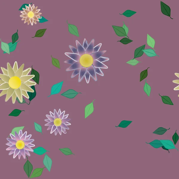 Flores Simples Con Hojas Verdes Composición Libre Ilustración Vectorial — Archivo Imágenes Vectoriales