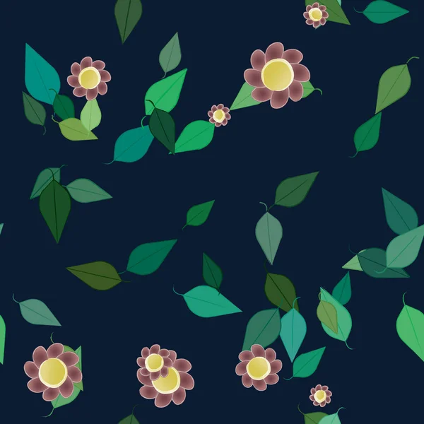 Serbest Kompozisyonda Yeşil Yapraklı Basit Çiçekler Vektör Illüstrasyonu — Stok Vektör