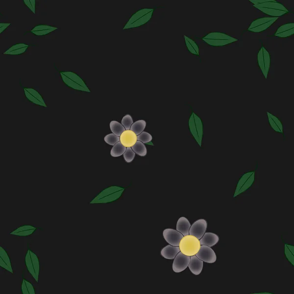 Hermosa Composición Con Flores Colores Simples Hojas Verdes Fondo Ilustración — Archivo Imágenes Vectoriales