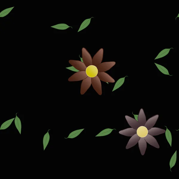 Composición Diseño Con Flores Simples Hojas Verdes Ilustración Vectorial — Vector de stock